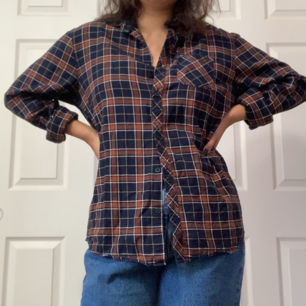 BROWN & NAVY LONG SLEEVE FLANNEL